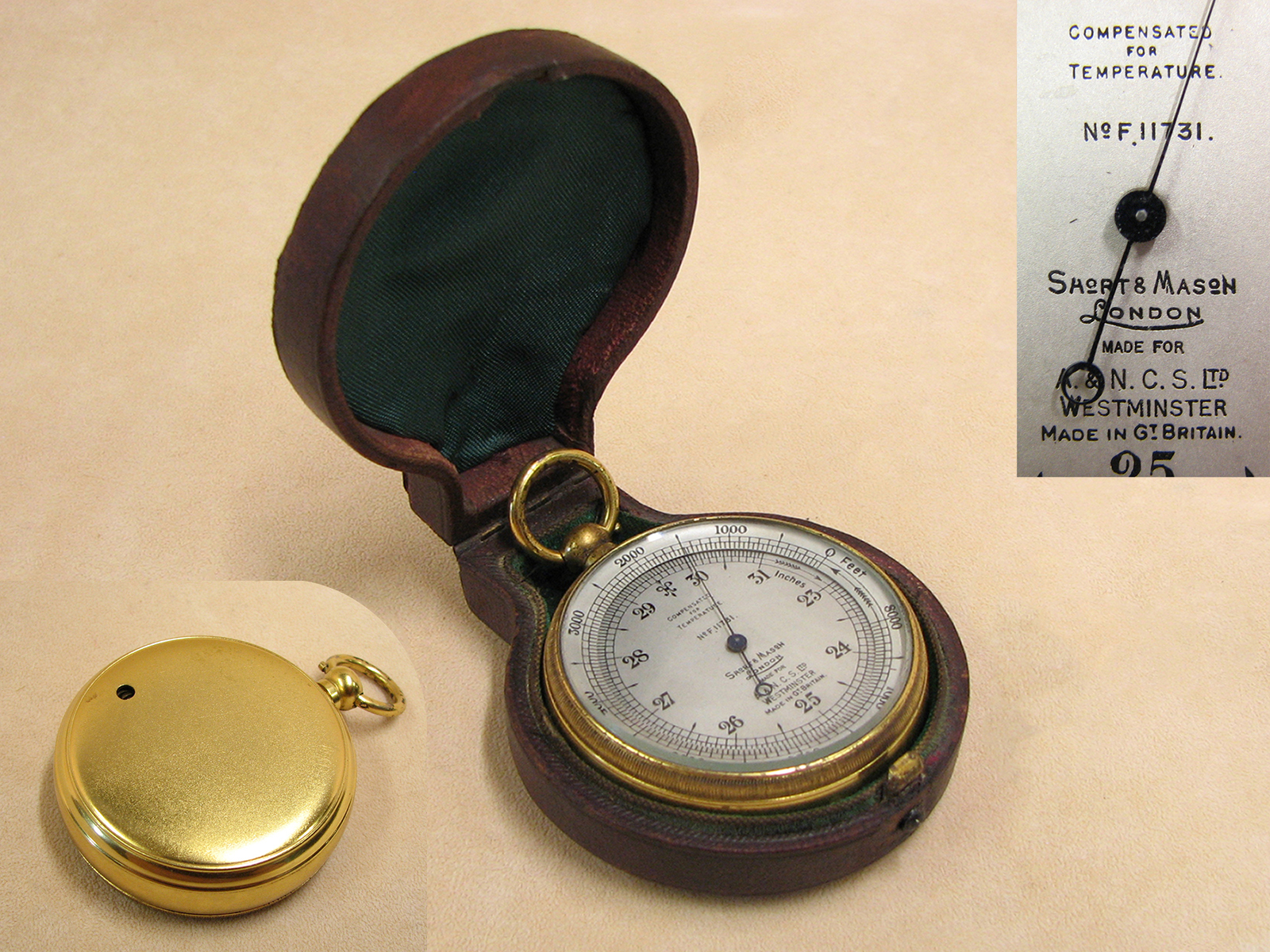 Short & Mason pocket barometer and altimeter retailed by Army & Navy Co-operative Society
